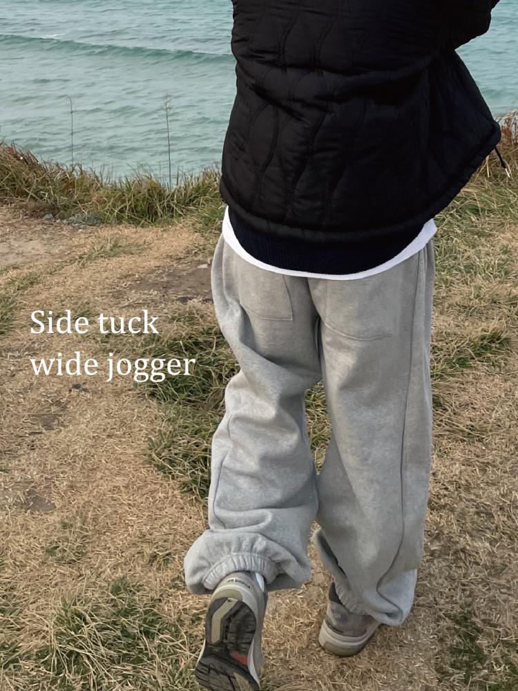 남여공용 사이드 핀턱 와이드 조거팬츠 블랙 그레이