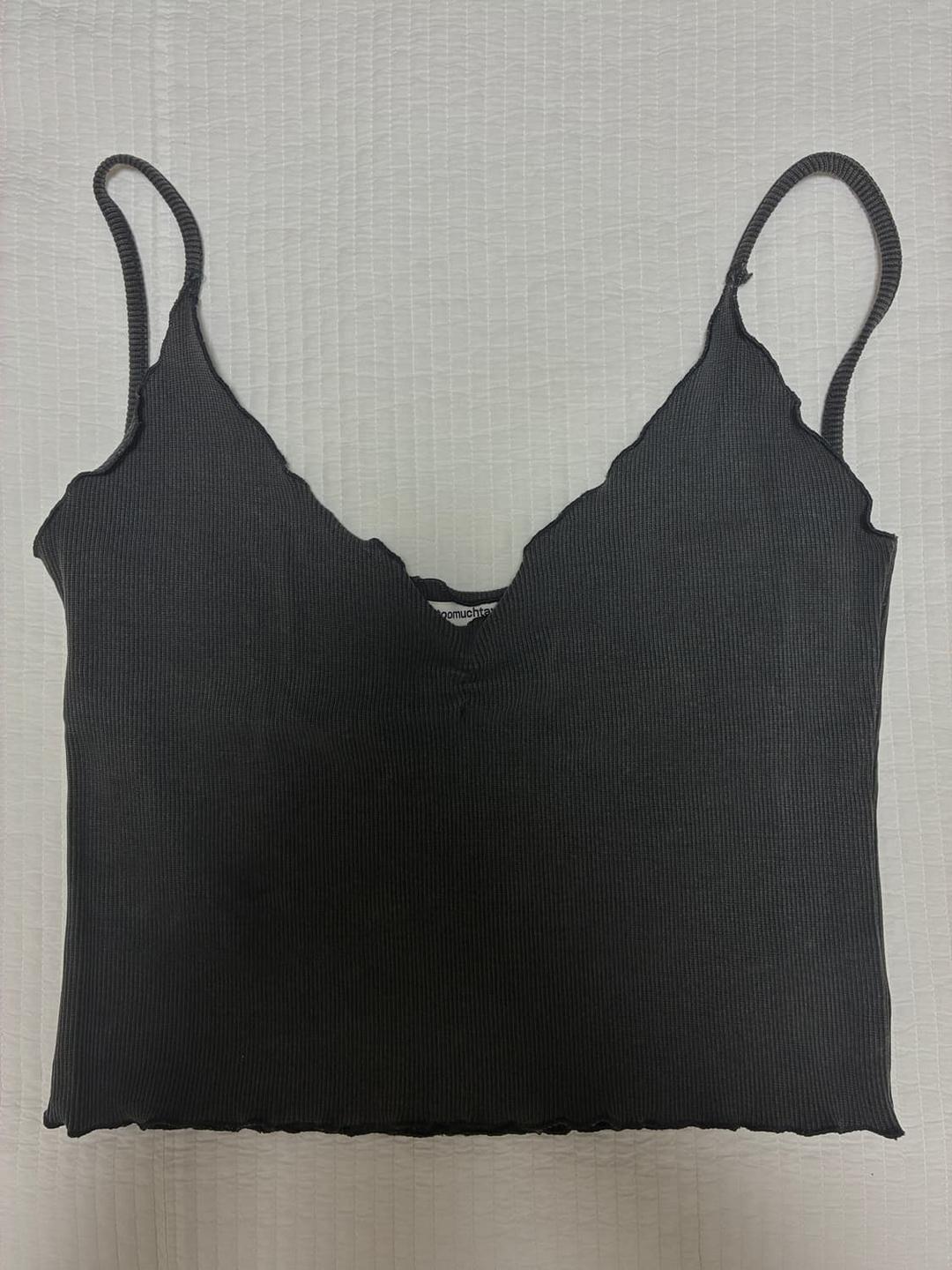 투머치택스 V-neck ribbed tank top charcoal | 후루츠패밀리