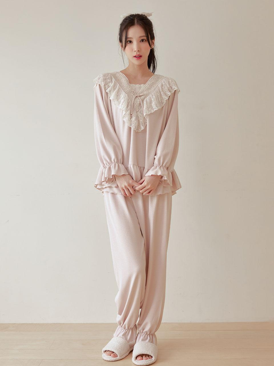 여성 프리다 브이넥 기모스판 투피스 잠옷 23-06233