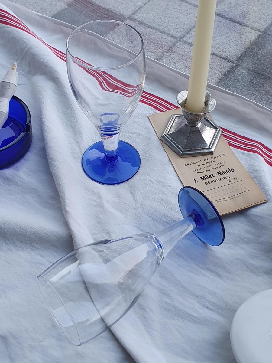 1980s 프랑스 루미낙 산토리니 블루보텀 고블렛