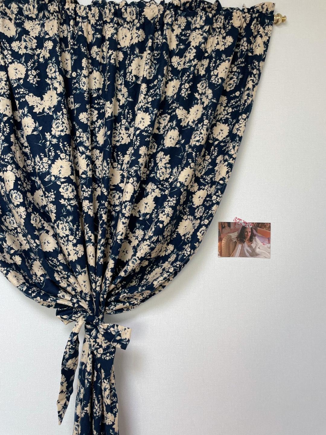 downy navy floral curtain 기모 빈티지 커튼 꽃무늬 레트로 포인트