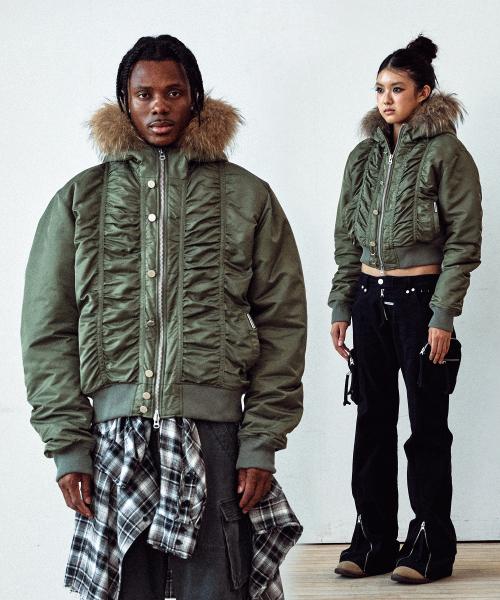 FUR HOODED MA-1 JACKET KHAKI