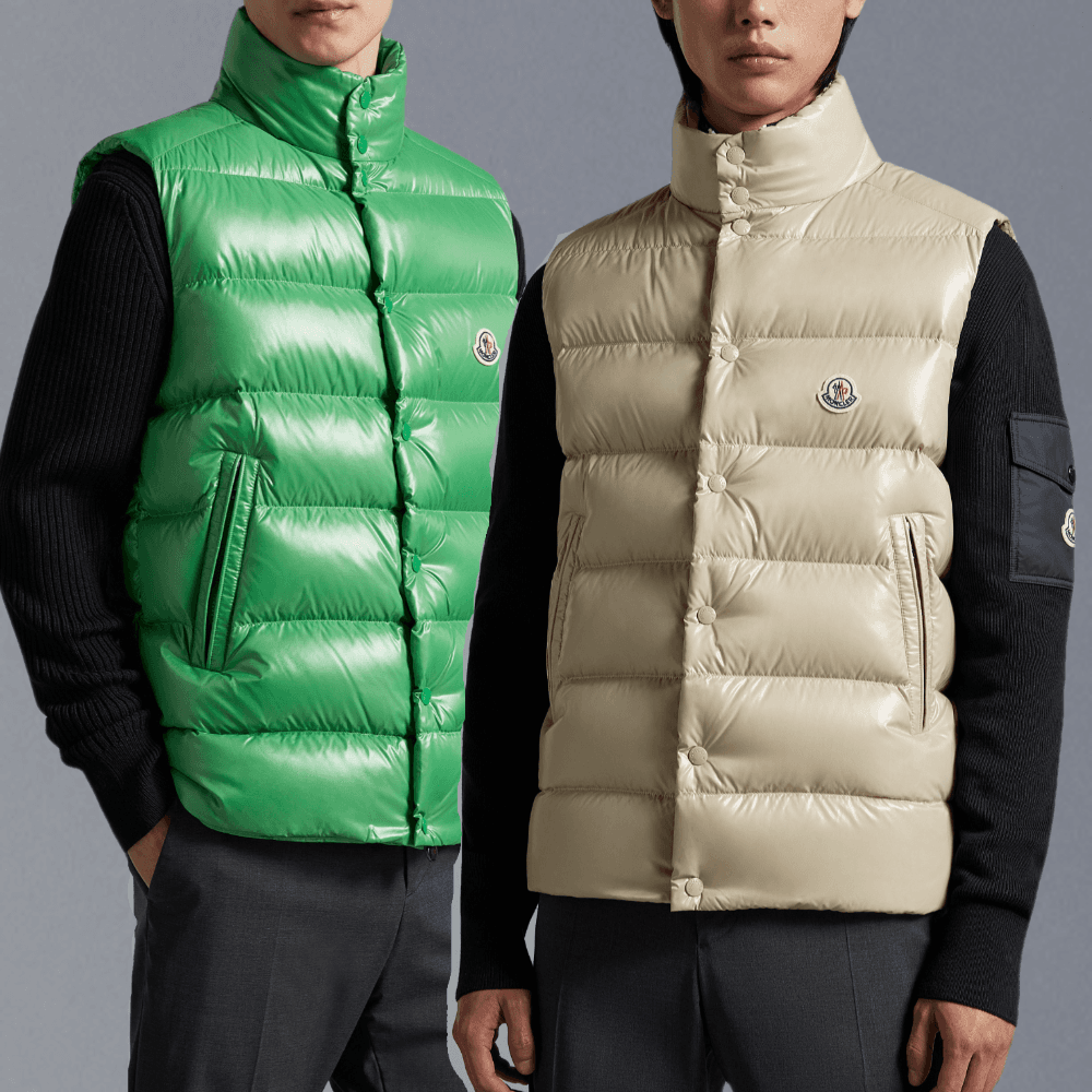 몽클레르 남성용 팁 다운 질레 패딩 조끼 베이지 그린