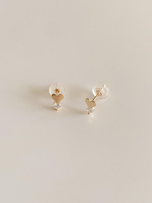 14k 앤유 하트 큐빅 귀걸이