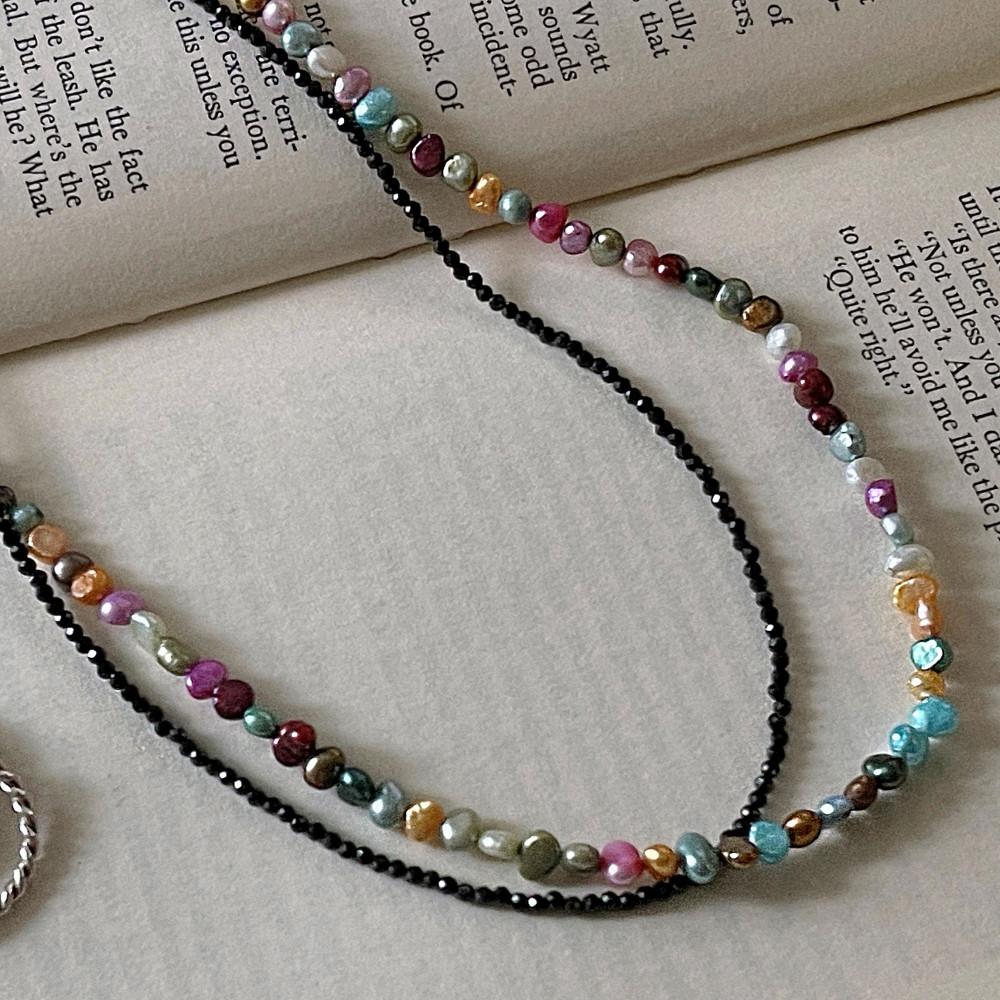 천연 담수 진주 멀티컬러 목걸이 실버 925 세미 초커 (재입고)