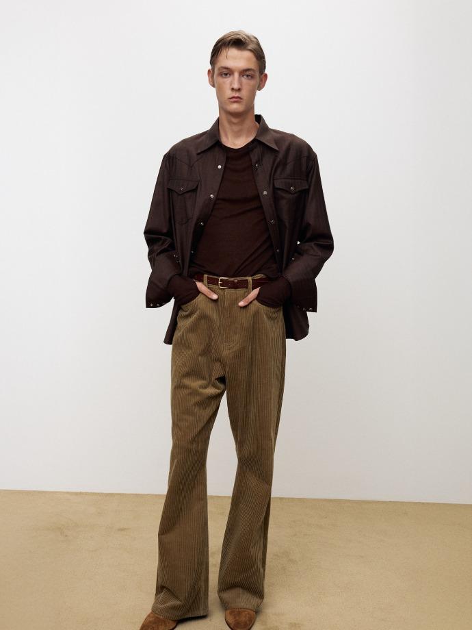 STRIPED WOOL WESTERN SHIRT_ SEPIA BROWN