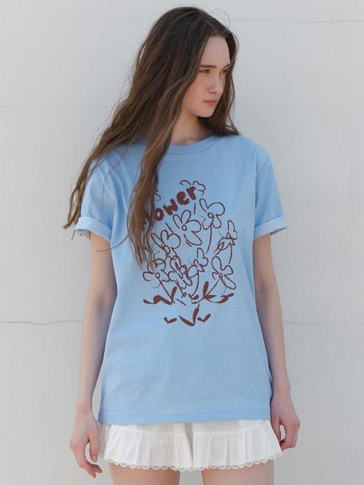 A FLOWER DRAWING T-SHIRT_LIGHT BLUE