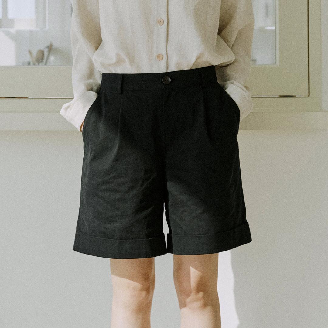 unisex cuff half pants black [3color]