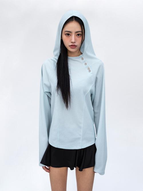 BUTTON SLIT MESH TOP MINT