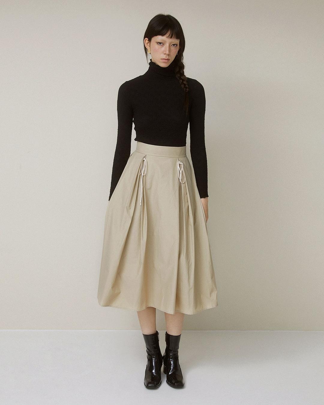 TIE ALINE SKIRT BE 타이 에이라인 스커트 베이지