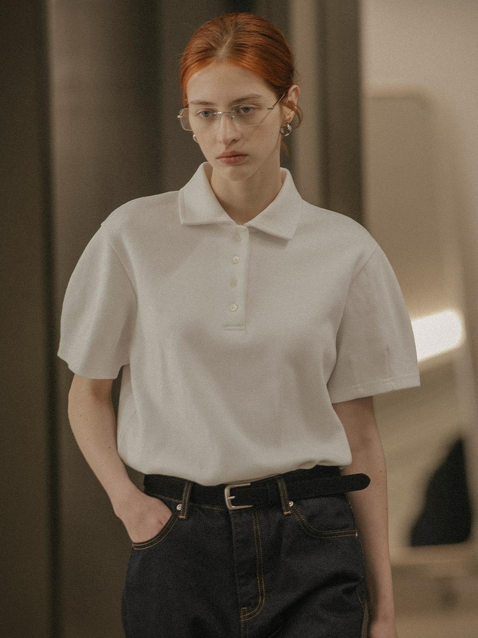 Volume-tuck sleeve pk half T-shirt_Ivory