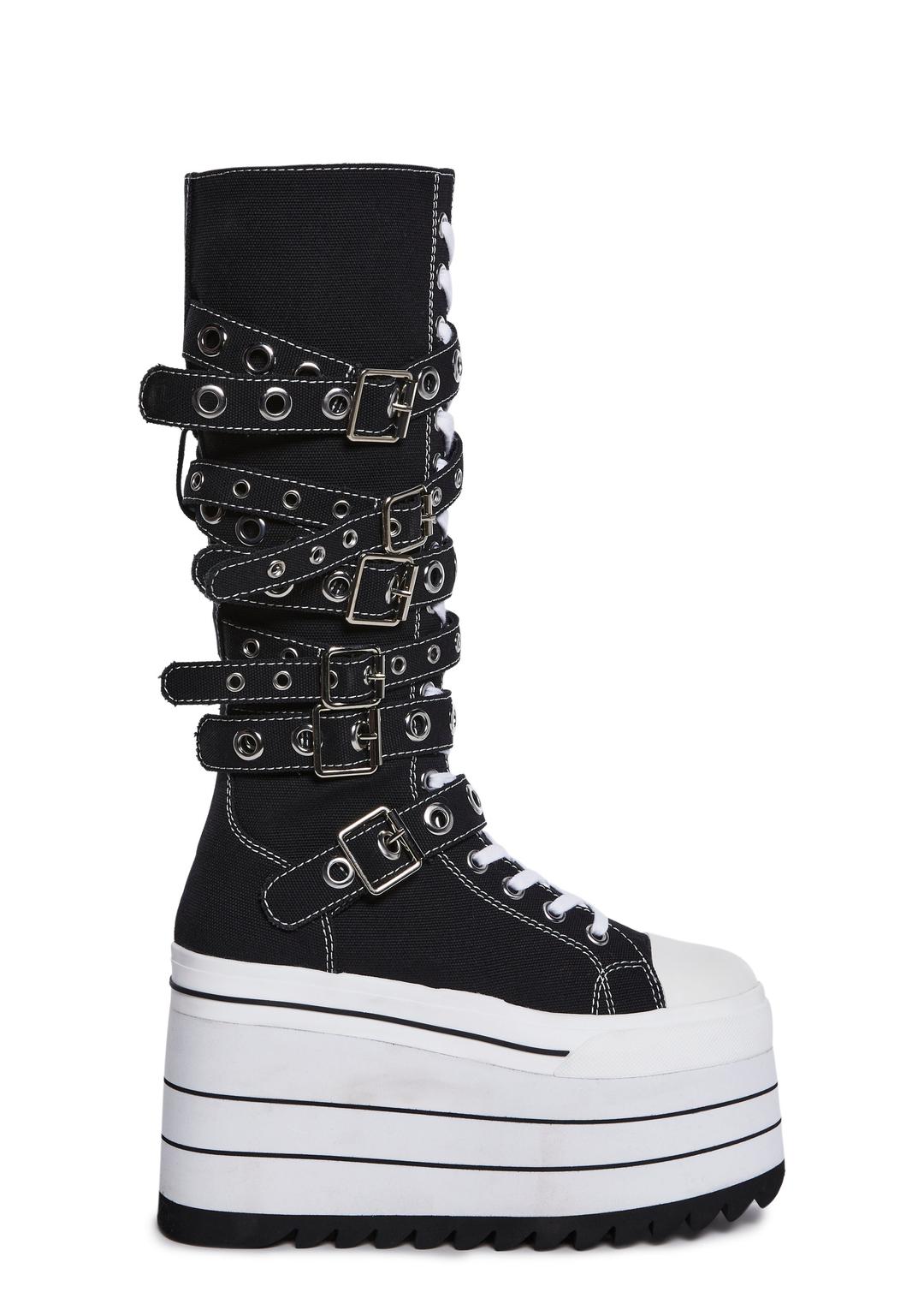 Against It All Knee High Platform Sneakers - BLACK / US 7