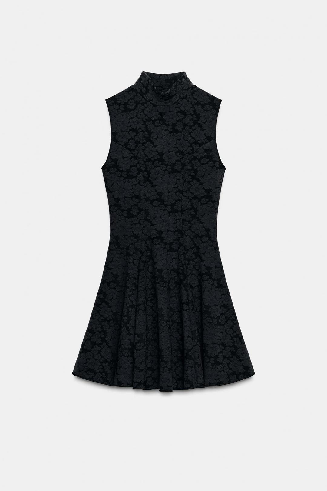 스페인샵 자라 플라워 자카드 하이넥 미니 원피스 5584/199 BLACK