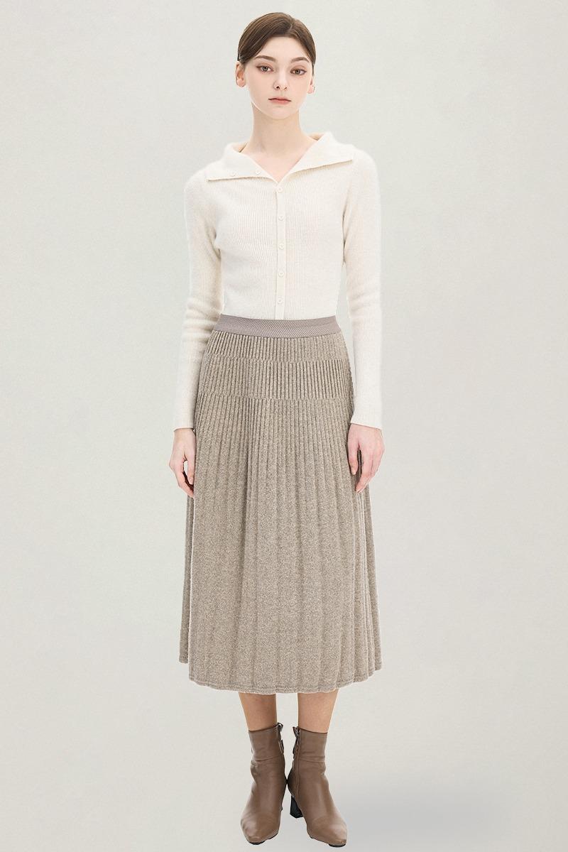 플리츠 기모 도톰한 밴딩 A라인 롱스커트_YJ10WOPSK02