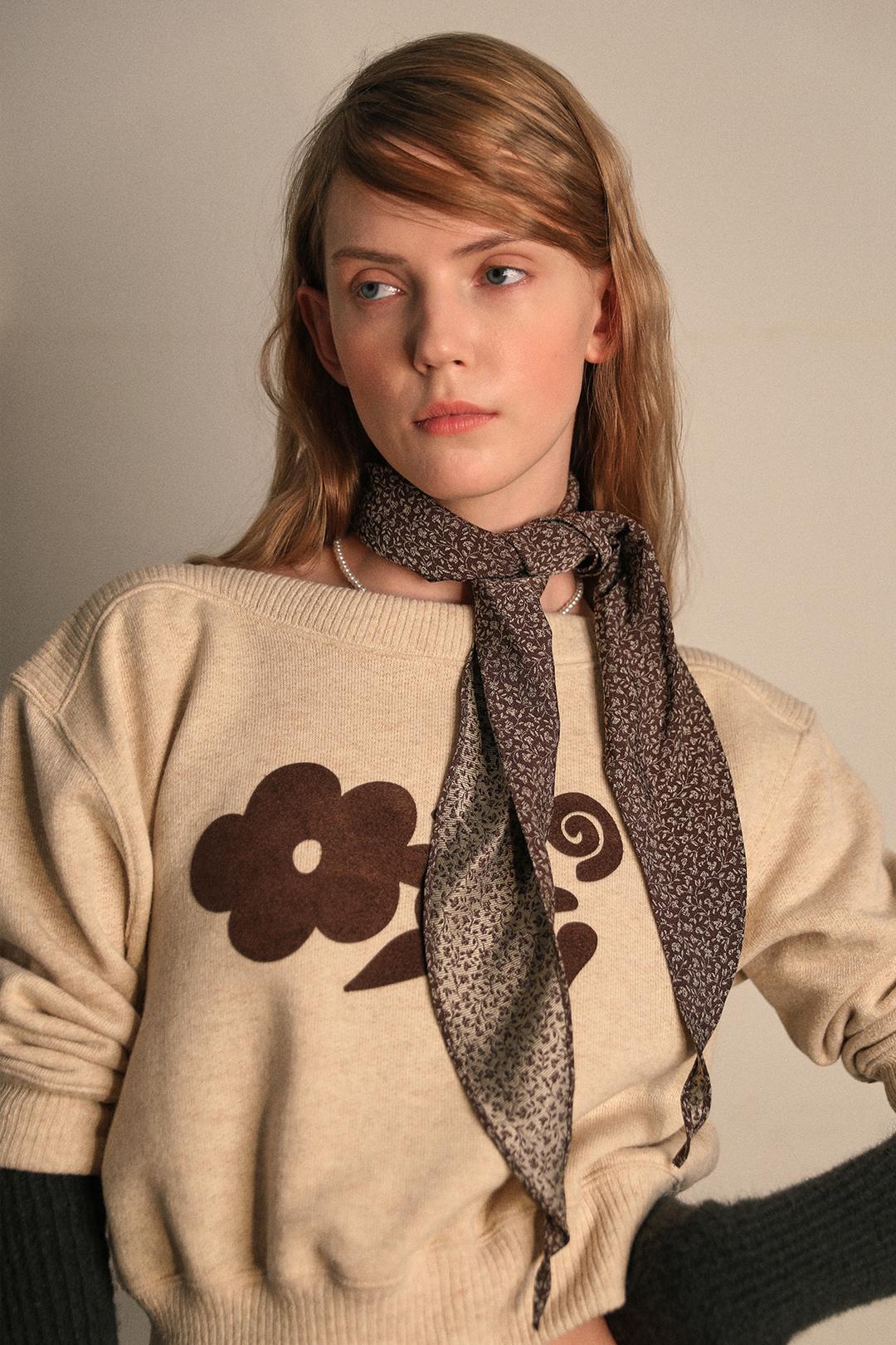 [EXCLUSIVE] 60s FLORAL RUFFLE SCARF - BROWN/SAND BEIGE