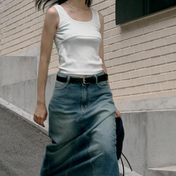 cracked denim skirt