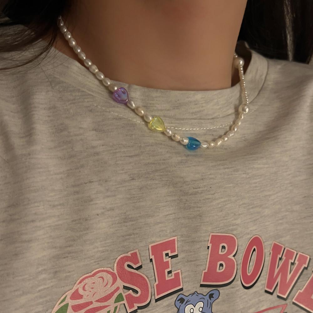 유기견 후원 담수진주 하트 목걸이 - 유기동물 기부 아크릴 초커 키치한 김나영