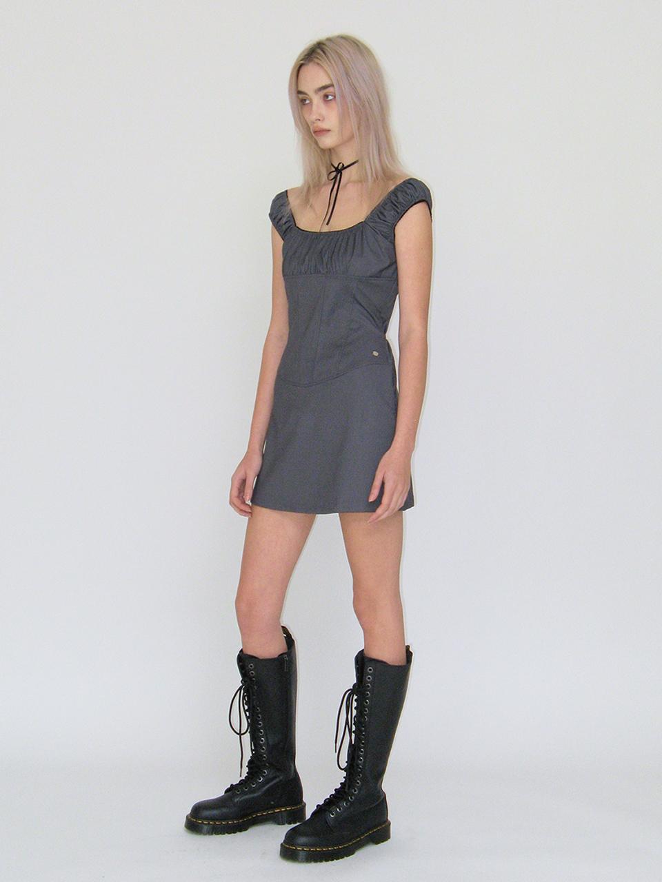 SHIRRING CORSET DRESS_GREY