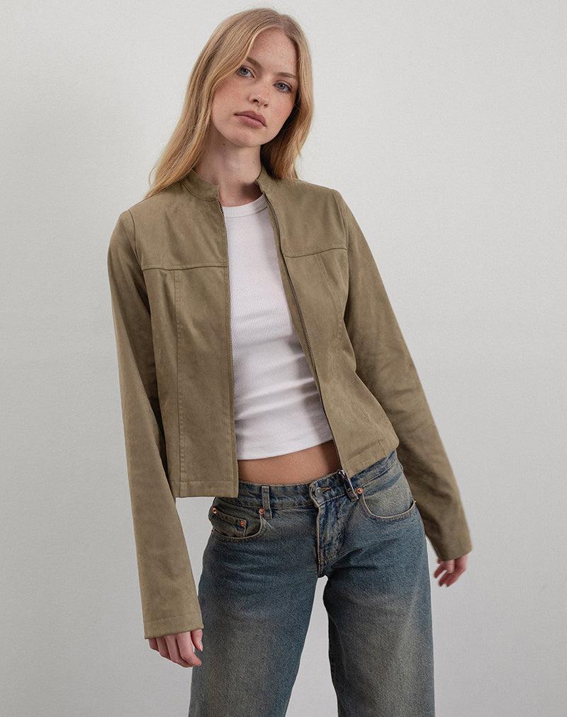 Mandy Jacket in Faux Suede Walnut - XS