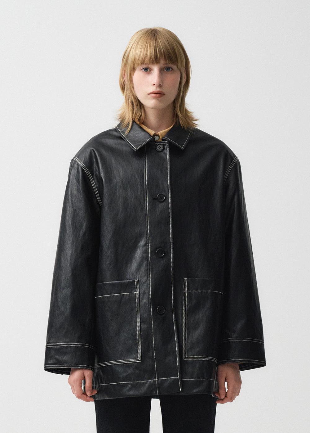 W FAUX LEATHER OVERSIZED JACKET black