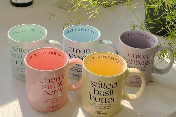 파스텔 레터링 머그컵 빈티지 홈카페 물컵 인테리어 오브제 컵 5colors