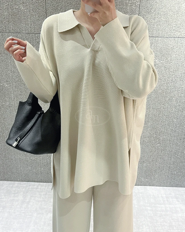 브이 카라 루즈핏 투피스 set