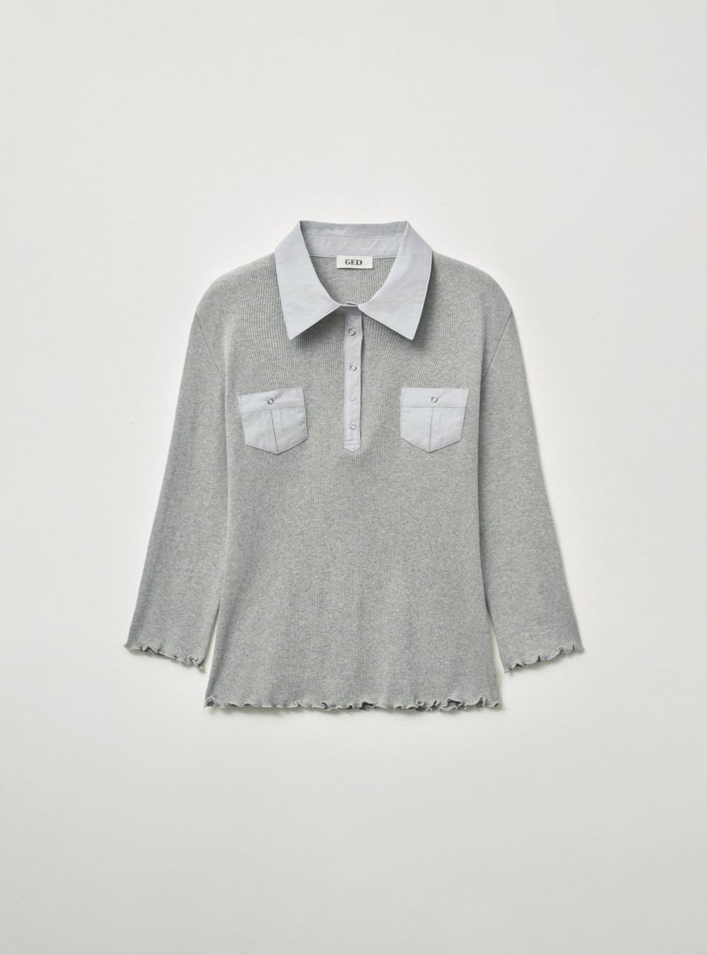RETRO BUTTON-UP LONG SLEEVE TOP - GRAY