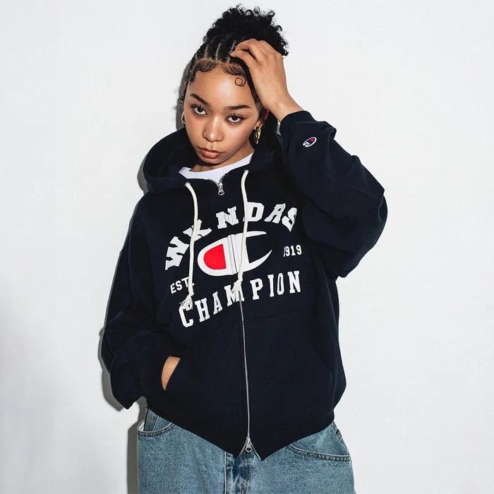 챔피온 X 위캔더스 로고 후드 집업 Navy