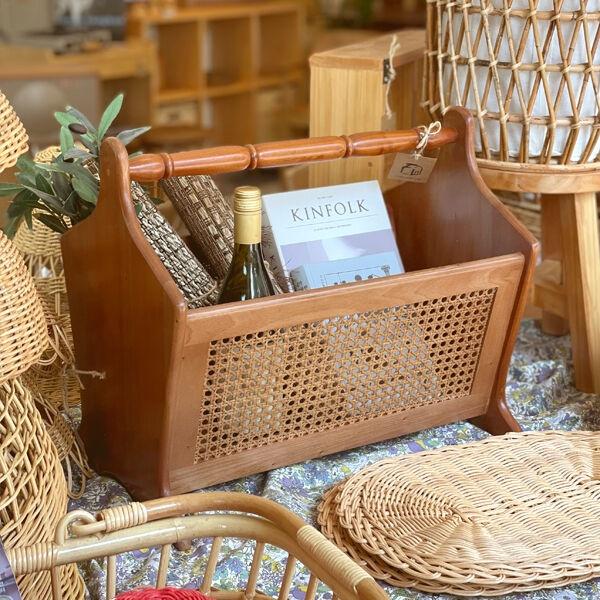 빈티지 라탄 매거진랙