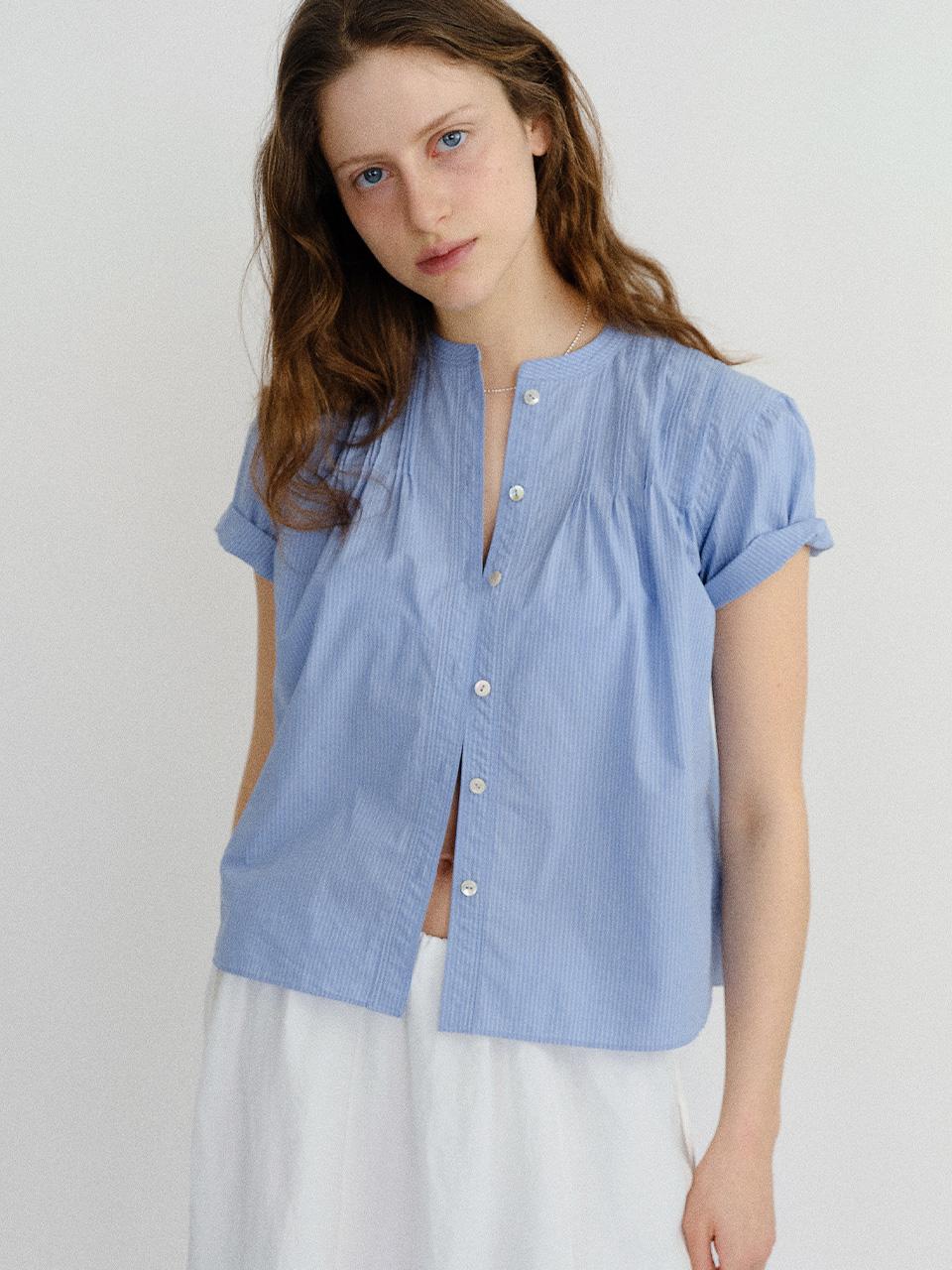 Elia Stripe Pintuck Blouse (Blue)