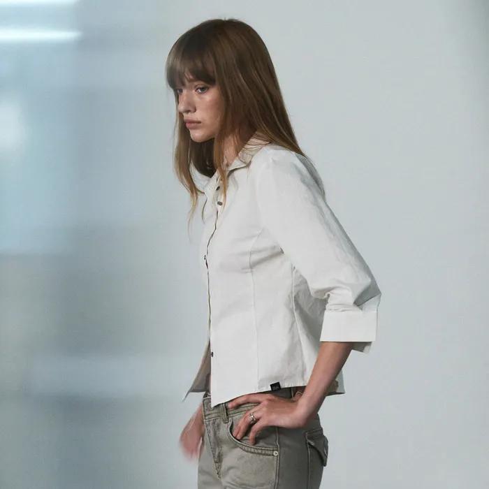 [GROWHIDE] 리톤 스트라이프 절개 7부 셔츠