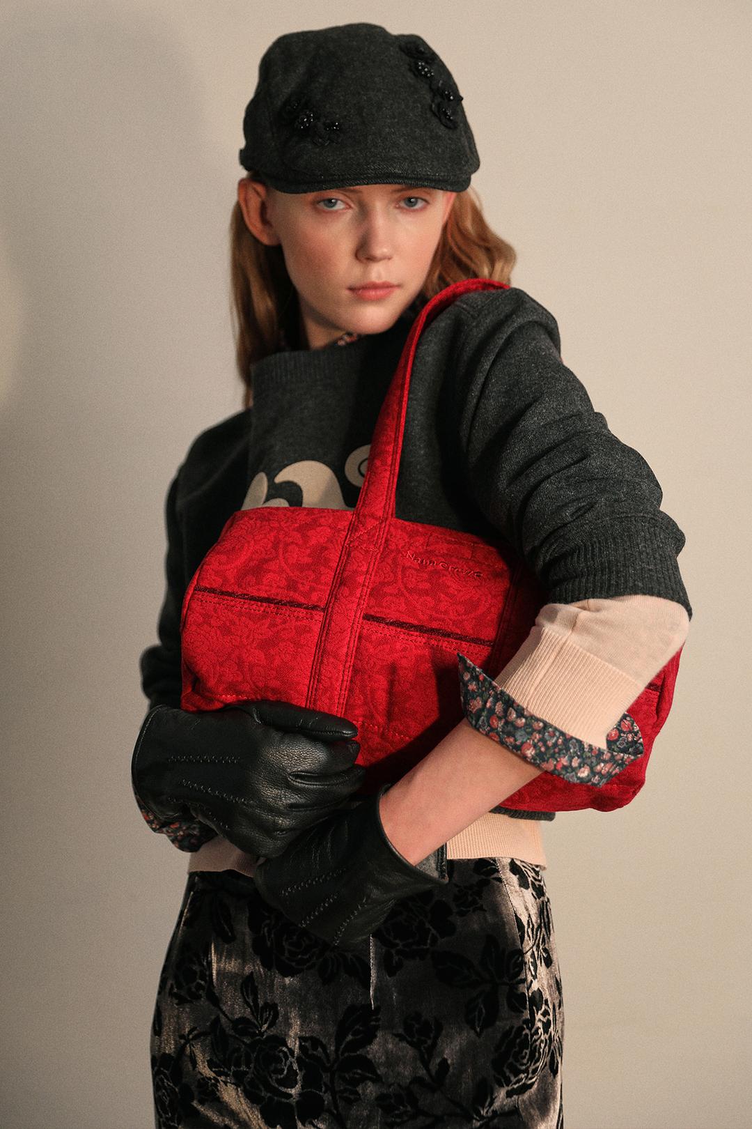 FLORAL JACQUARD MINI DUFFLE BAG - ROSE RED