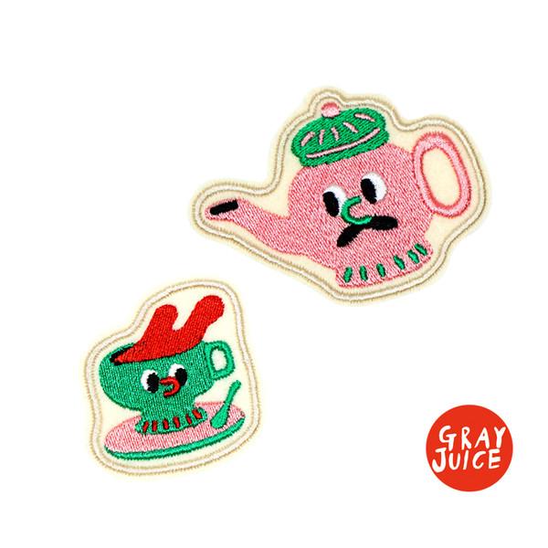 자수 와펜/브로치_티세트 대디 앤 선