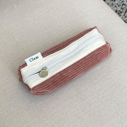 Clam round pencilcase _ Corduroy mist pink