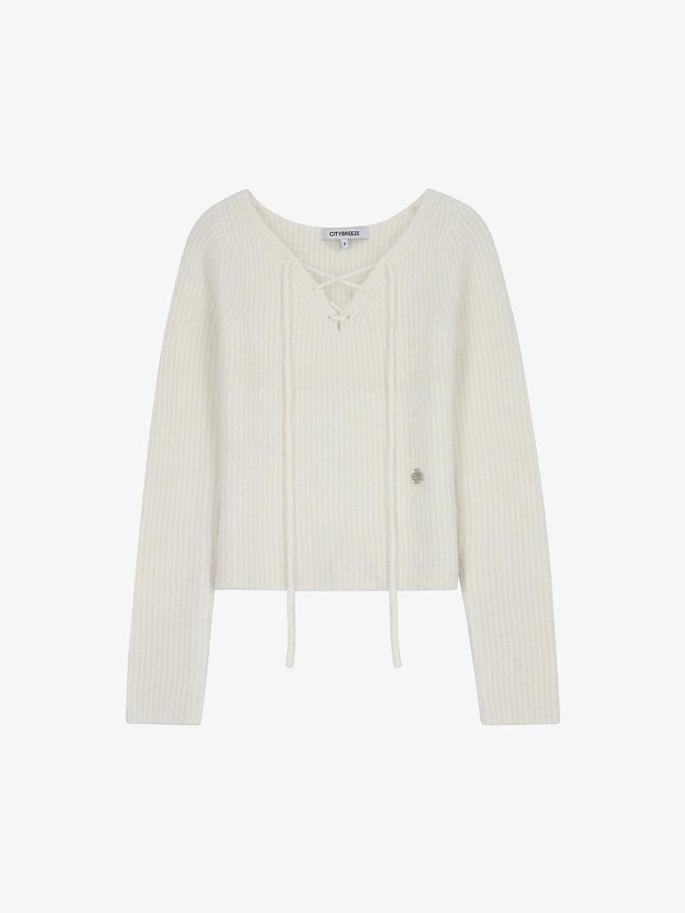 부클 웨스턴 레이스업 니트_IVORY