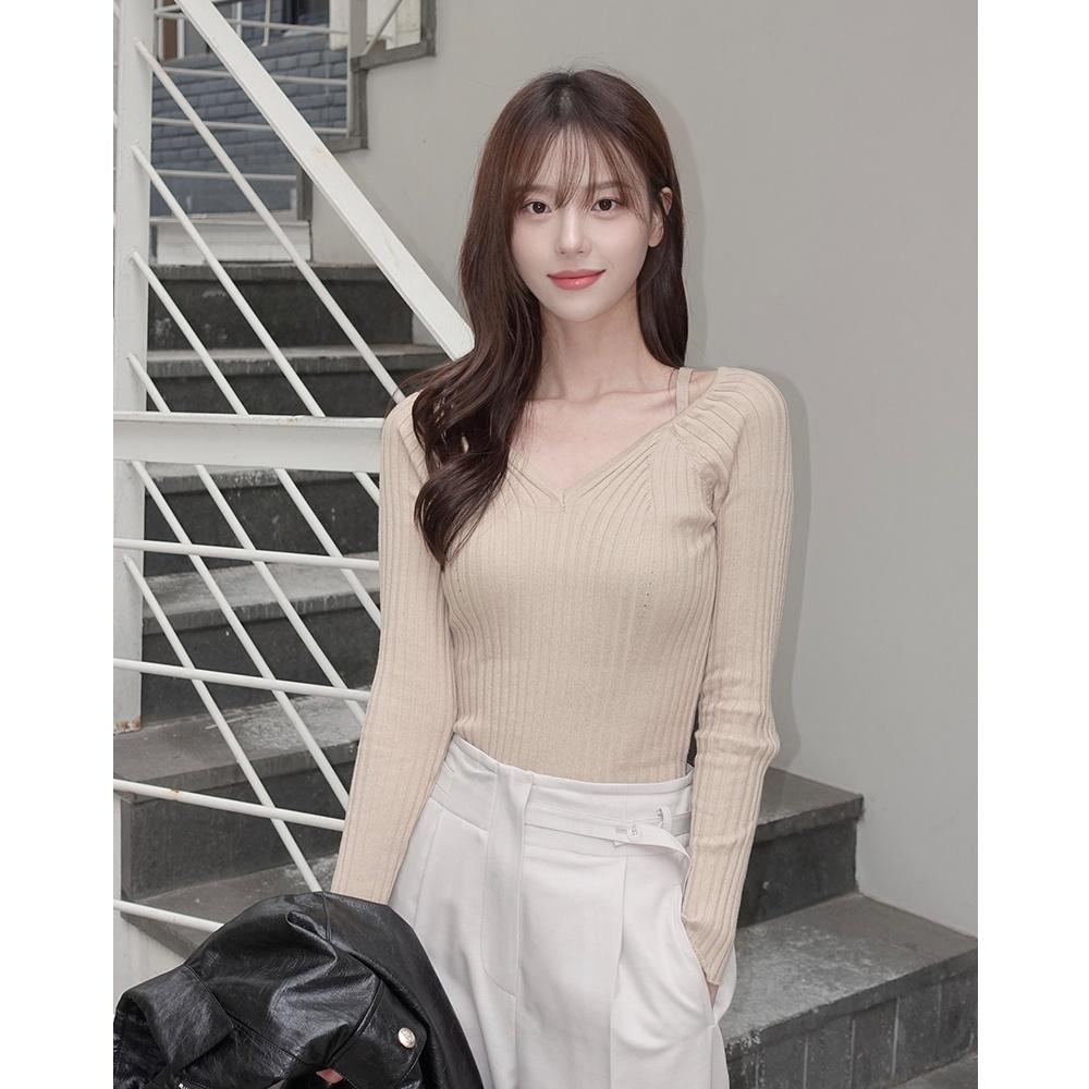 Shoulder slit v-neck knit (2color)