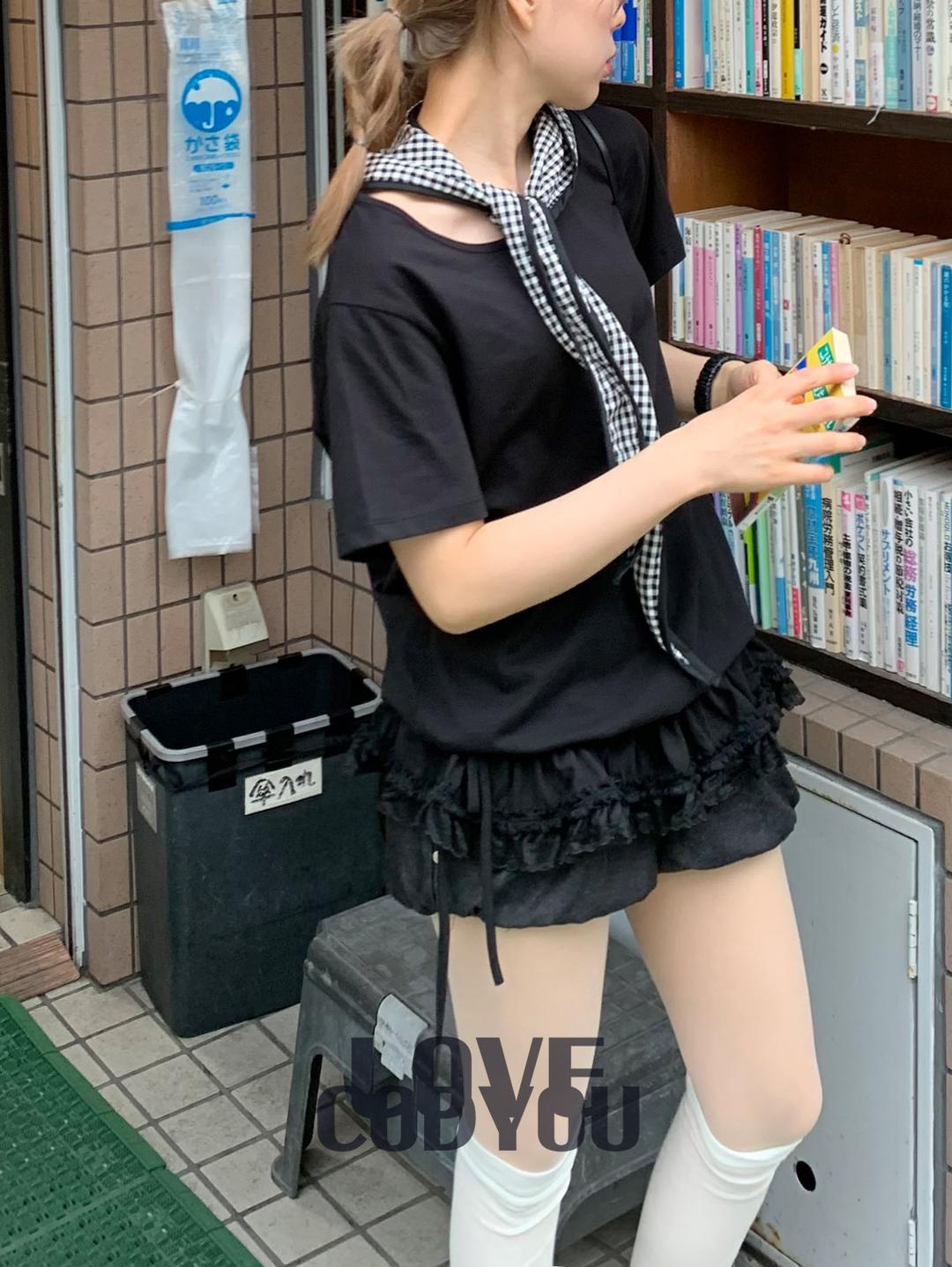 러브코드유 (made♥) bubble lace string top (black)