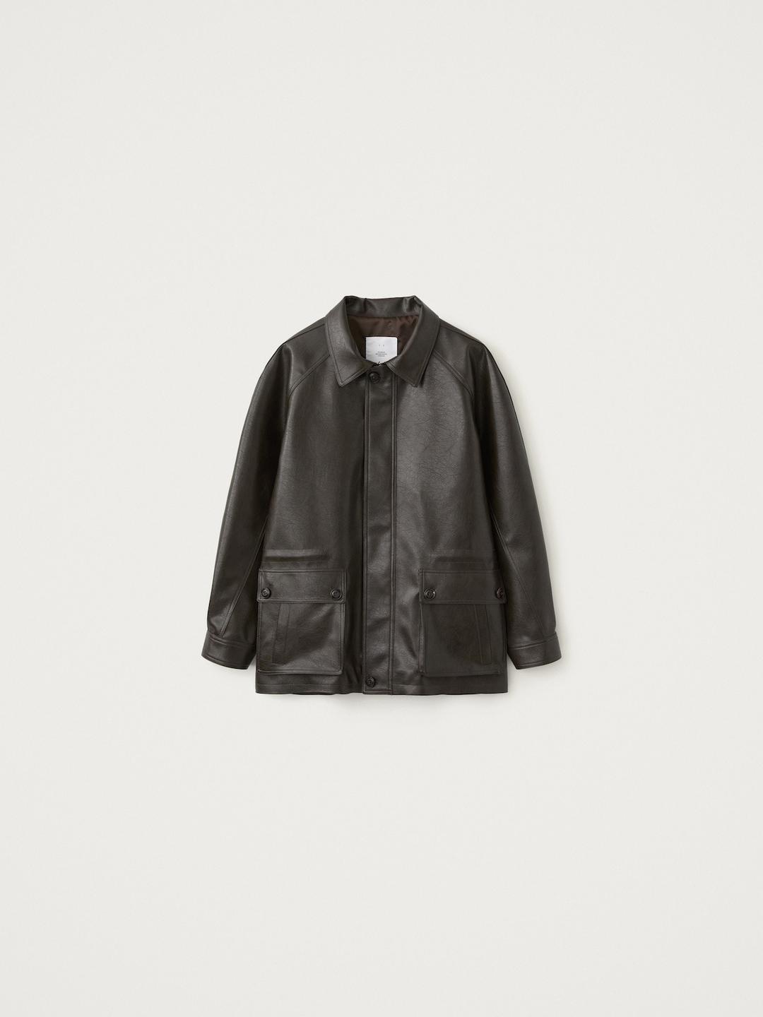 Maverick Faux Leather Utility Jacket, Khaki Brown