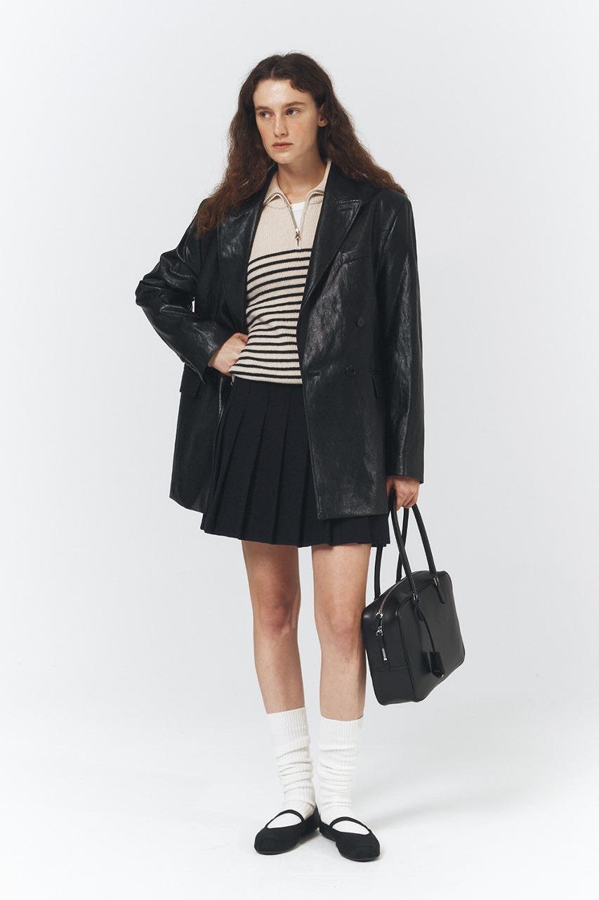 UNISEX DOUBLE PEAKED LEATHER JACKET LEATHER BLACK