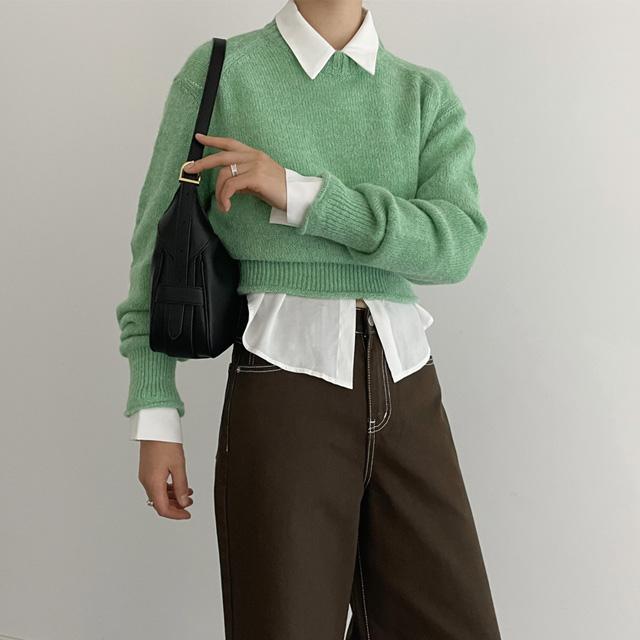 매력적인 가을 겨울 여자 돌돌 배색 알파카 크롭 니트 [4color]