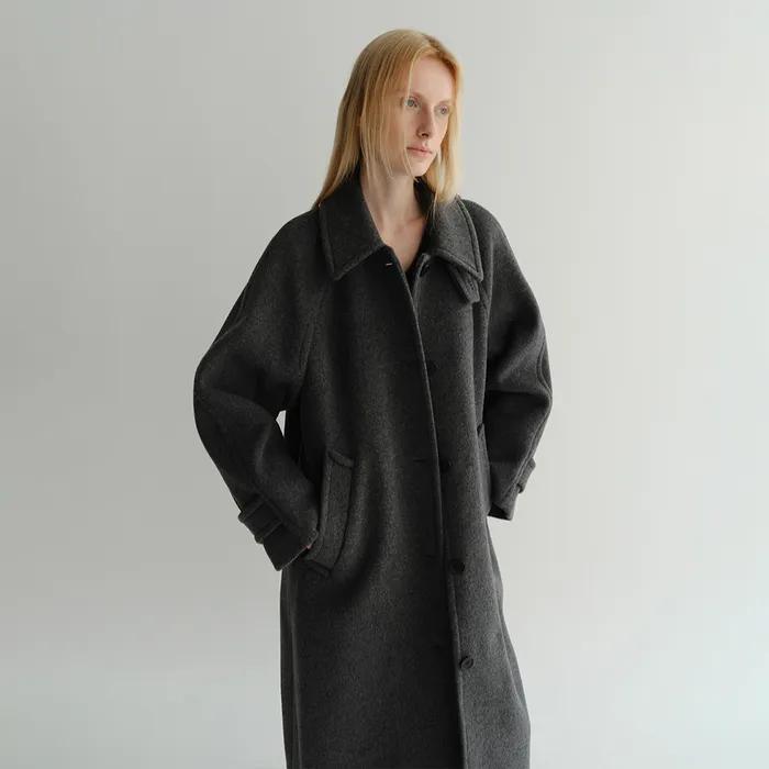 WOOL BALMACAAN COAT (CHARCOAL)