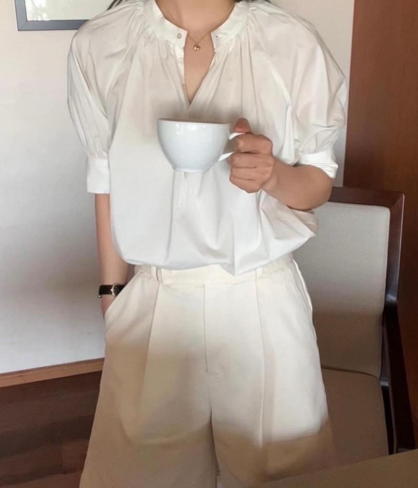 feb11 페브러리 셔링 블라우스 래글런 바이오 코튼 셔츠형 bl