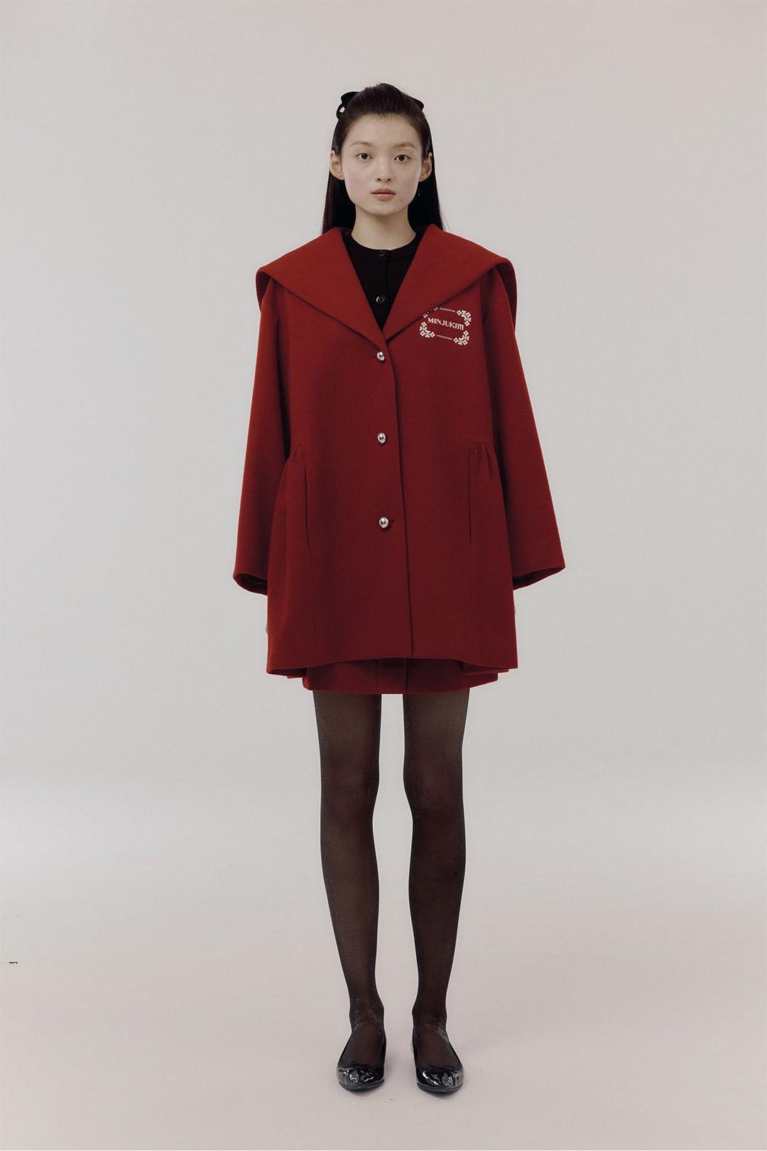 SAILOR COLLAR WOOL COAT_RED