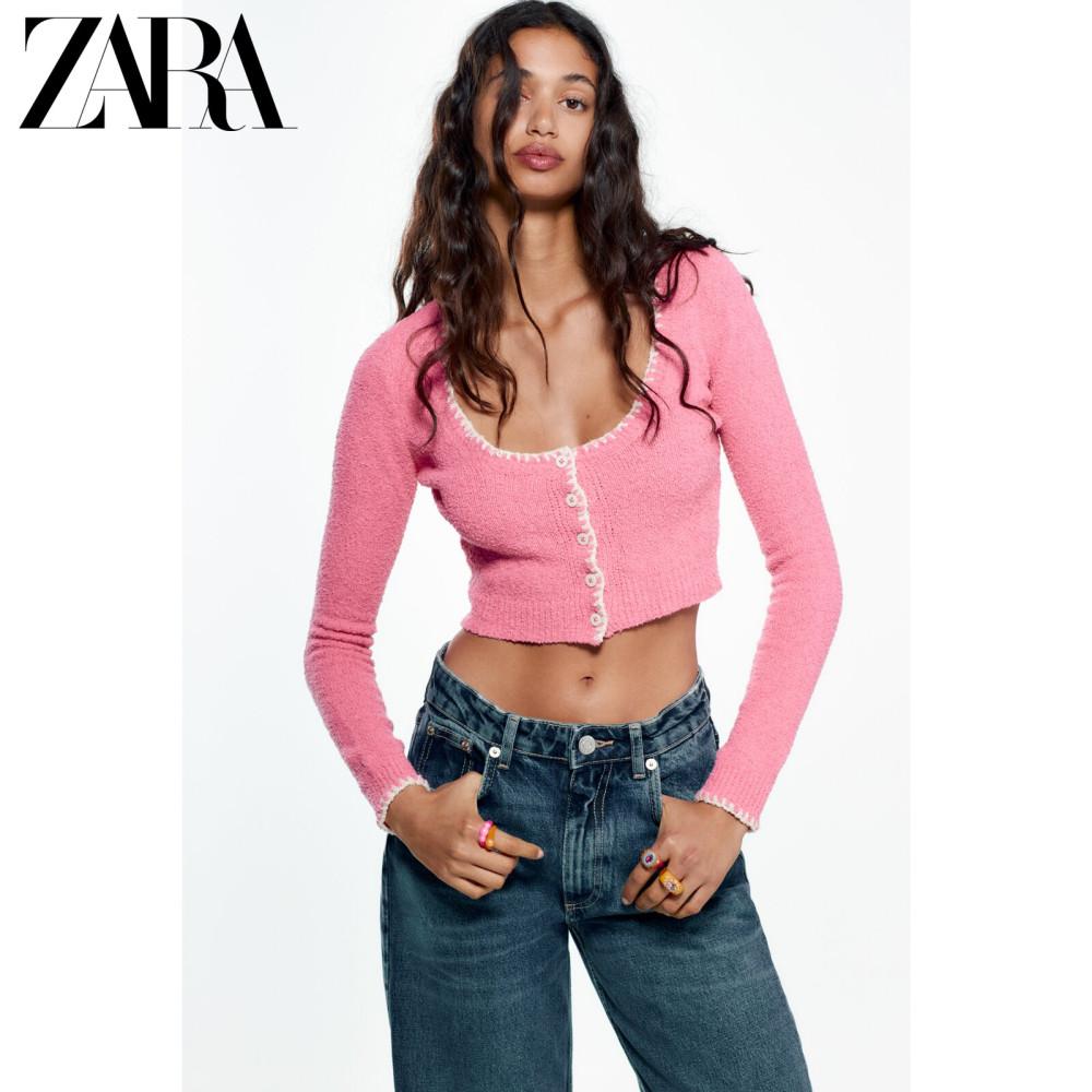 ZARA 자라 니트 크롭 핑크 가디건