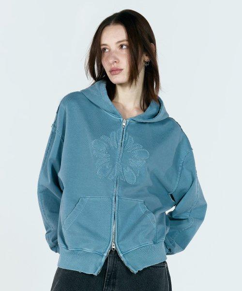 [런웨이] 무궁 빈티지 투웨이 후드 집업_아쿠아