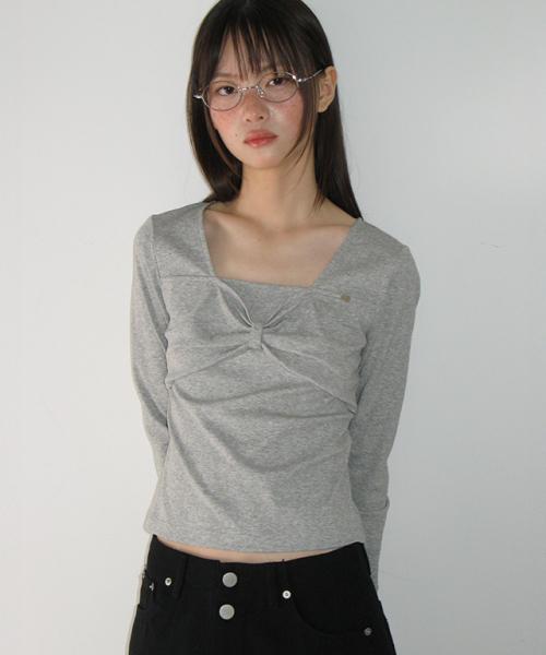 RIBBON KNOT SQUARE NECK LONG SLEEVE GREY
