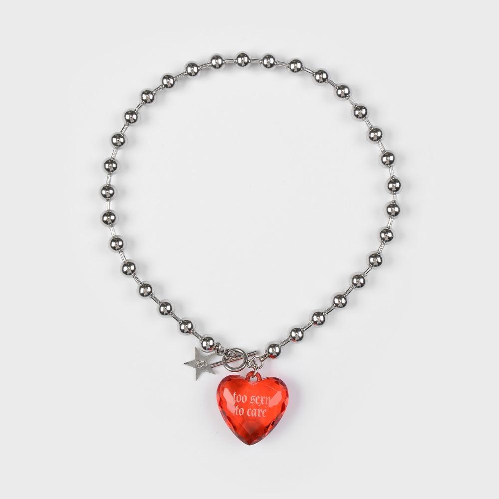 TOO!!HEART BALL CHAIN CHOKER NECKLACE (RED)
