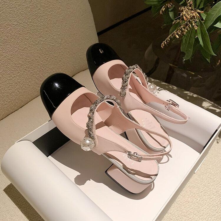 Kawaii Aesthetic Korean Old Money Jang Wonyoung Inspired Slingback Low Heel Baby Pink Shoes - 6