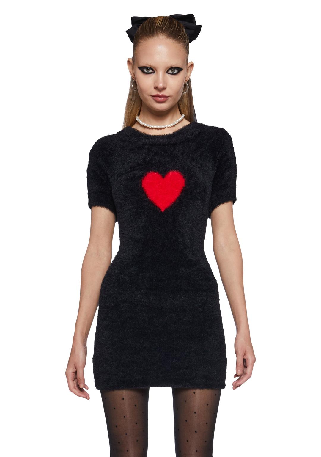 Heart Light Fuzzy Dress - BLACK / X-Small