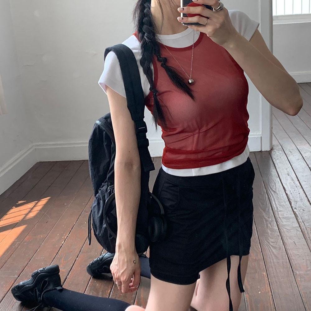 매쉬 나시 슬리브리스 망사 나시탑 시스루 레이어드나시